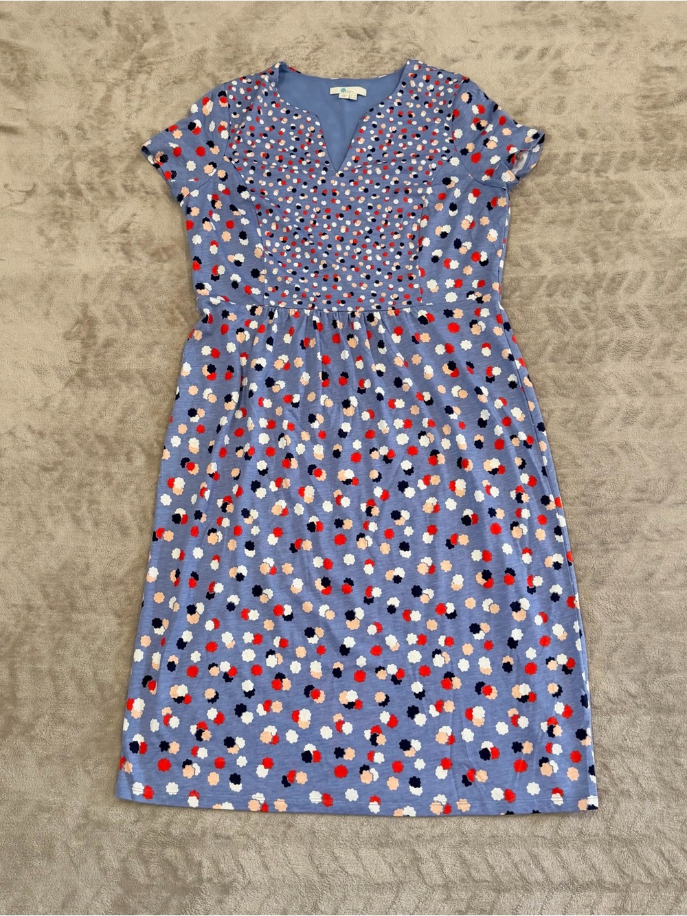 Boden Blue Multi Everyday Classic Floral Print Jersey V-Neck Dress Size 12L